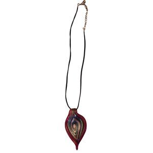 Handcrafted‎  Pendant Necklace With Multicolor Teardrop Design Art Glass Look